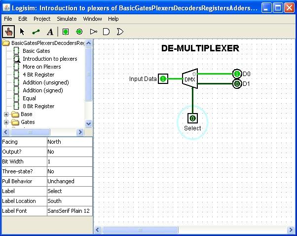 A de-multiplexer (DMX) One data input 1 Select bit S S = 0