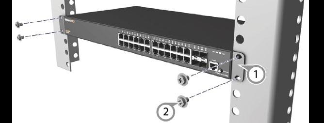 Mount the Switch Mounting in a Rack (All models apart from SC10090, SC10100 and SC10130) Ground The Switch 1. Attach the brackets to the switch. 2.