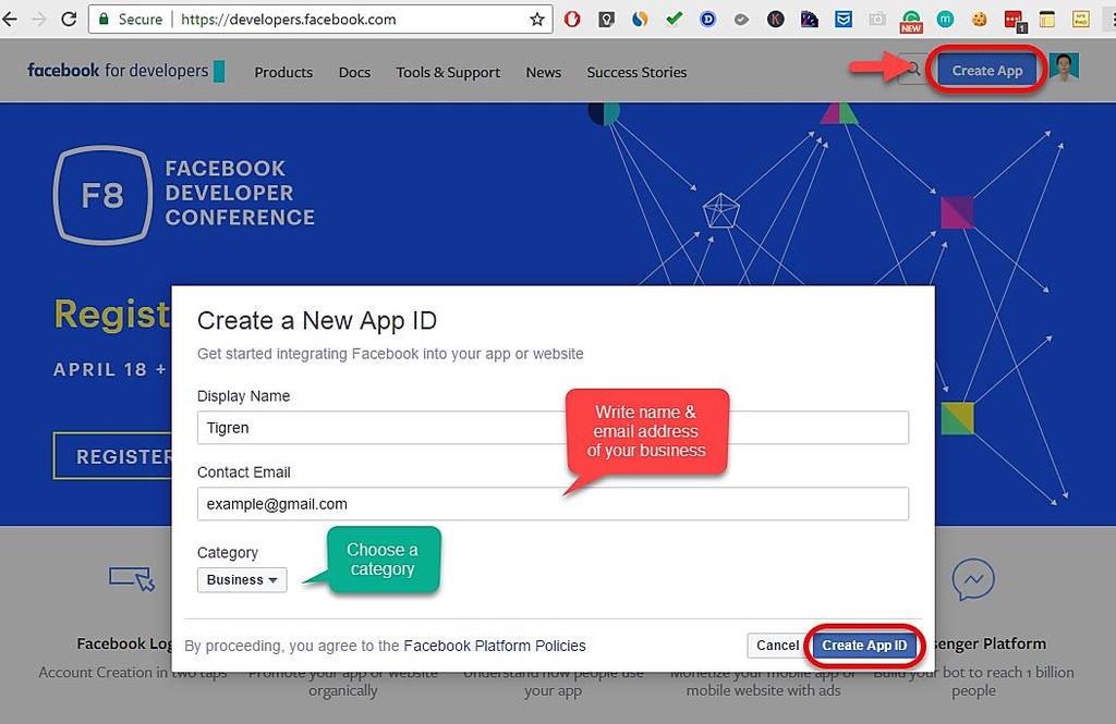 HOW TO GET FACEBOOK APP ID Page 7 Step 2: Create