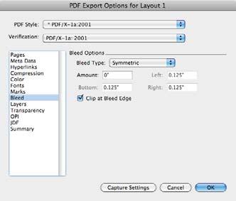 Adobe PDF Preset choose PDF/X1a:2001 or PDF/X3:2002 (Please do not modify any of the default settings) Select Export and a PDF