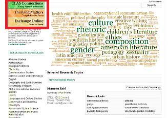 Figure 3: Mock design of CLAS website research topics on left-side column of CLAS website. Participants preferred having only sanserif in the CLAS website.