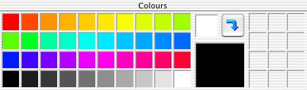 6 The colour palette contains: The Indicator Well This shows the currently selected colour and it is the largest colour well on the palette. A number of pre-defined Colour Swatches.