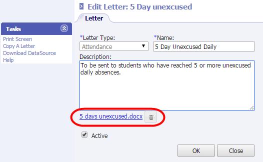 Click OK t save if editing an existing letter recrd. Discipline Letters Setup The steps in the Attendance sectin abve may be duplicated t create discipline letters.