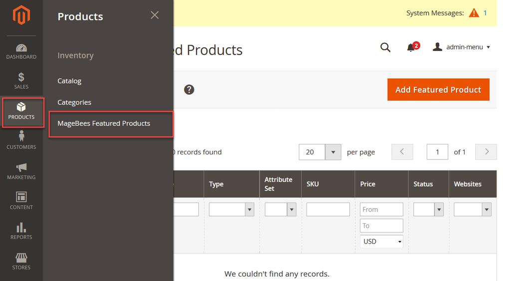 MANAGE FEATURED PRODUCTS Manually: Step-1 Go to admin PRODUCTS