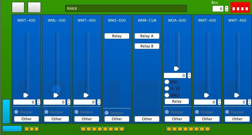 The RAK8 tab with daughterboards defined Once the type of daughterboard has been set and the channel has been mapped in the circuits mapping tab this page can be used to control the RAK8 channels