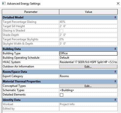 Project Energy Settings Other options are key to rounding out the data for
