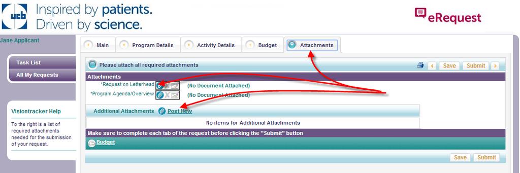 Attachments 1. To attach a document, click on the Attachments tab. 2.