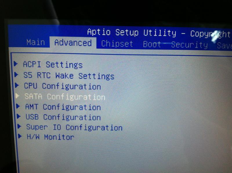 RAID configuration Access BIOS Advanced SATA Configuration Select