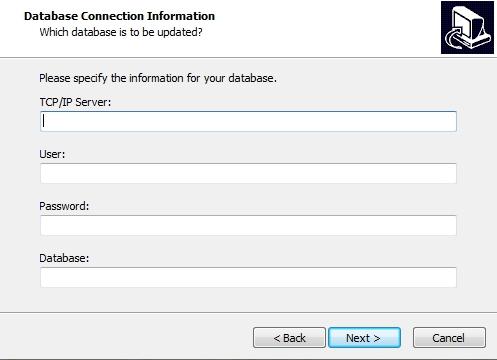 2. Enter the following information to create a MySQL database and click the Next button.
