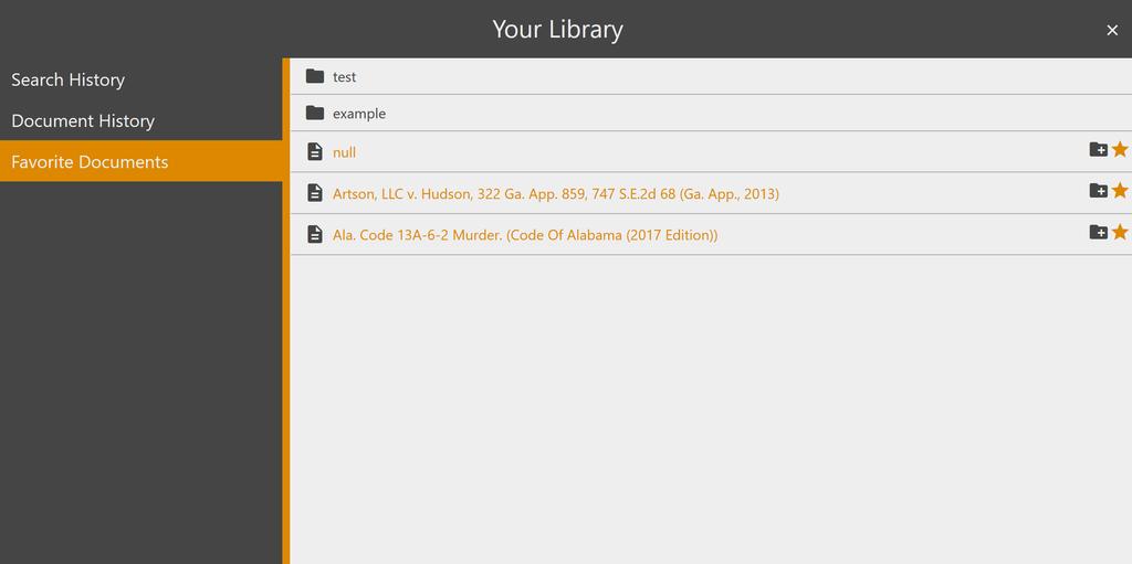 Favorite Documents: Fastcase allows you to save up to fifty documents for
