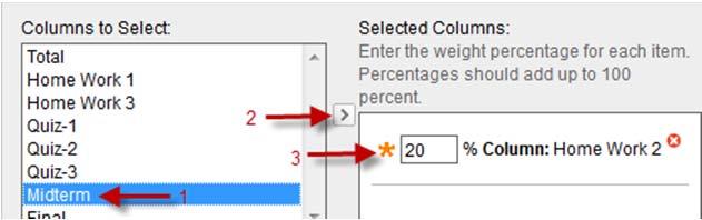Hover mouse over Create Calculated Column and select Average Column.  Under Select Columns, select columns to be included in the Average grade column.