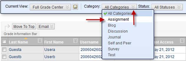 Specify Criteria, Background Color and Text color. Click down arrow next to All Categories and select Assignment. Click the Submit button.