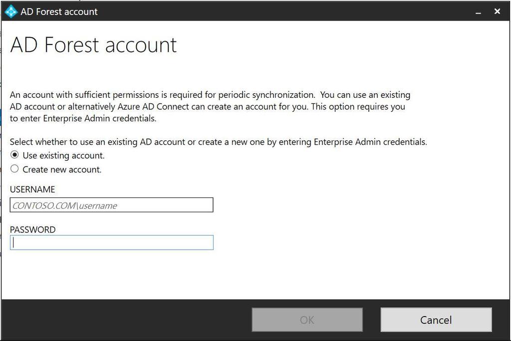Step 7: AD Forest account Azure AD Connect will need an AD Forest account to connect with