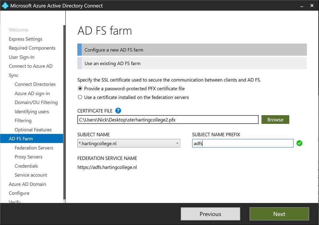 Step 13: AD FS farm In this step, you can let AAD Connect configure your AD FS