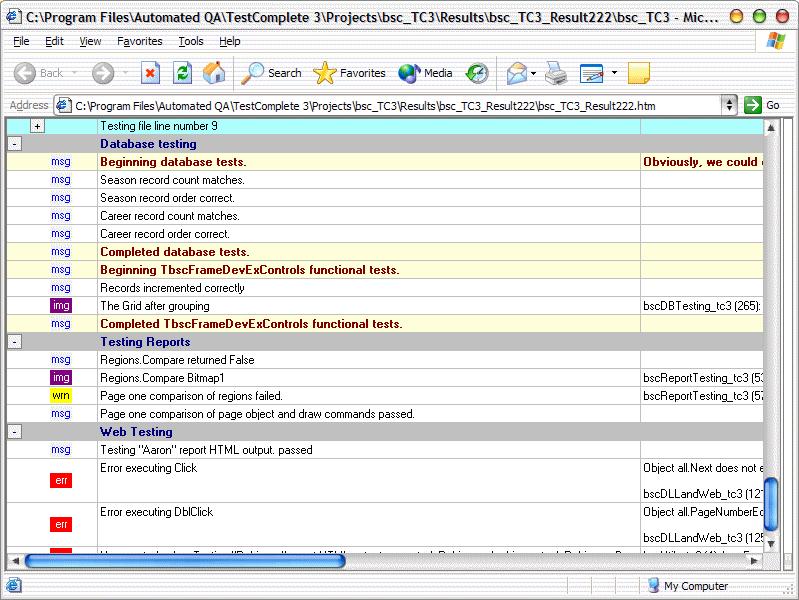 Part 8: Conclusion Figure 5a - a result log viewed in Internet Explorer. Notice how the log is formatted to look just like it did when viewed in TestComplete.