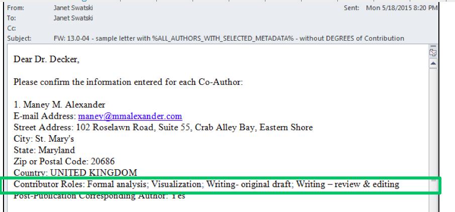 Collecting Contributor Role Information: Author verification When a Co-Author is asked to verify their contribution to a submission, the