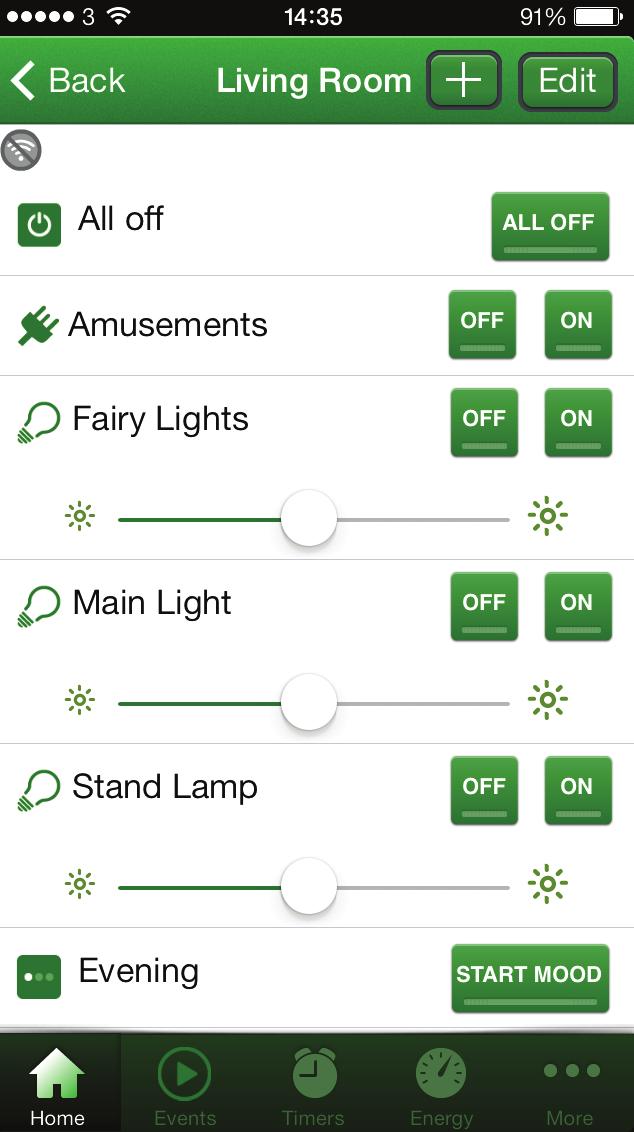 LightwaveRF App Setup Guide Choosing device type & Moods Once you have setup a room, you can begin to populate it with LightwaveRF devices. These devices can be set to behave as On/off (e.g. Sockets or Relays), Dimming (e.