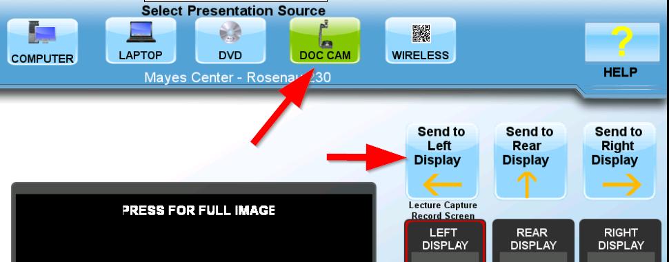 To Display Images with the Document Camera: Turn on the document camera by pressing the round Power button.