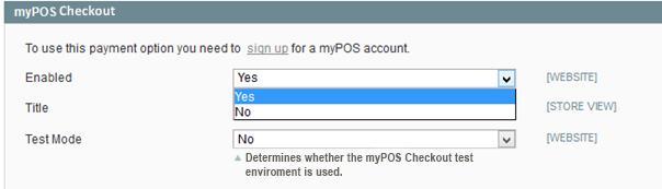 Configure mypos Checkout as a payment method In order to make the necessary settings please go to System > Configuration > Sales > Payment Methods > mypos Checkout. 1.