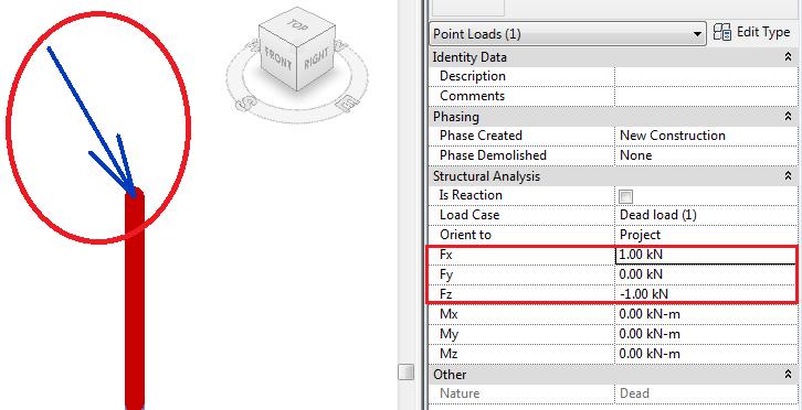 positive direction of Revit coordinate system. The load is assigned to a corresponding load case Dead load.