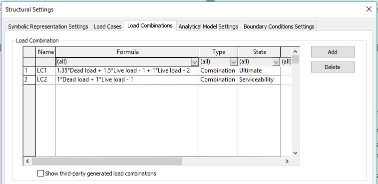 8.13.3. Load combinations From now on, it is possible to export Load combinations from Revit to struxml.