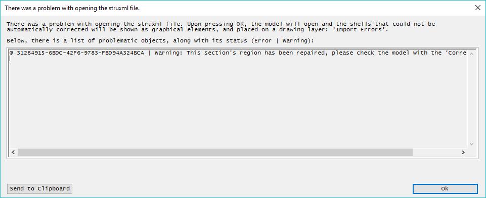 This is how the dialog will look like if you come across some errors / warning at opening the struxml in FEM-Design.