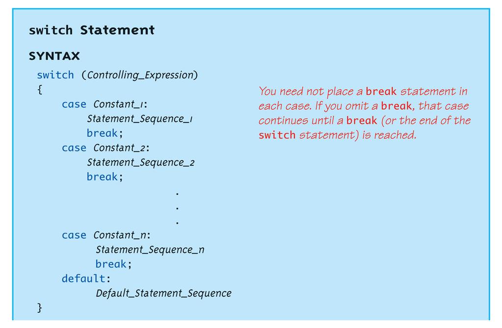 Branching: switch A statement for controlling multiple branches Can do