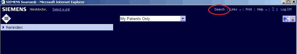 Searching for Patients 1. Click on the Search button on the top of the Soarian For searching by name: 2. Type in the patients last name and first name. 3. Click search 4.