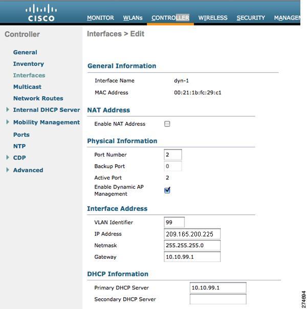Configuration Example: Configuring AP-Manager on a Cisco 5500 Series Controller This figure shows a dynamic interface that is
