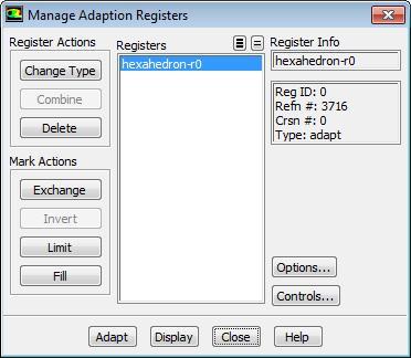 To view the marked cells, click Manage. Verify the register hexahedron r0 under Registers is selected and click Display.