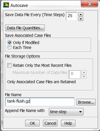 Define Calculation Activities [1] In this step you will define activities that Fluent will perform during the calculation. These activities are as follows: To autosave case and data files.