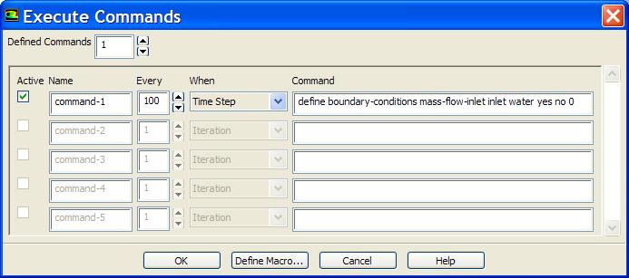 Define Calculation Activities [2] Define a command to modify the boundary condition after 1 second: In the Centre Pane, under Execute Commands. Click Create/Edit.