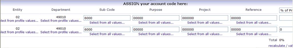 Split Distribution 17. The current box will split into two sections for assigning account numbers. - In the productions system, both lines will contain your default account number. 18.