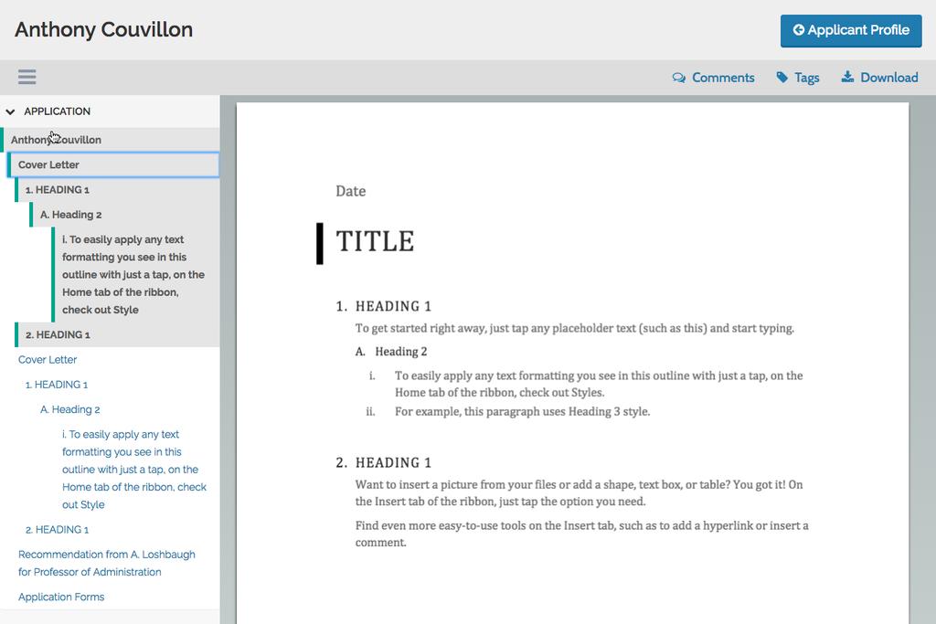 Step 8: Reviewing an Individual Candidate In the PDF viewer, you can scroll up