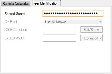 In the DPD interval (s) field, enter 0 Switch to aggressive mode if the remote IP address is unknown and you are using a Shared Secret to authenticate. 1. Click the Identity tab. 2.