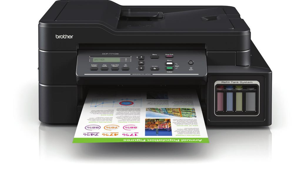 A4 wireless all-in-one colour inkjet printer The DCP-T710W is the perfect solution for the home or small office with print, copy and scan requirements.