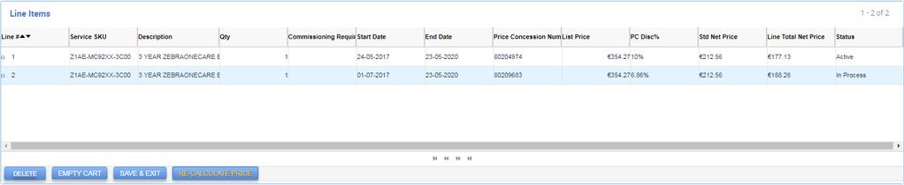 If you want to apply a PC to the new line, enter the PC number in Price Concession Number field and the click on Re-calculate Price