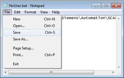 Write the following text to the batch file: "C:\Program Files (x86)\siemens\automation\scada-