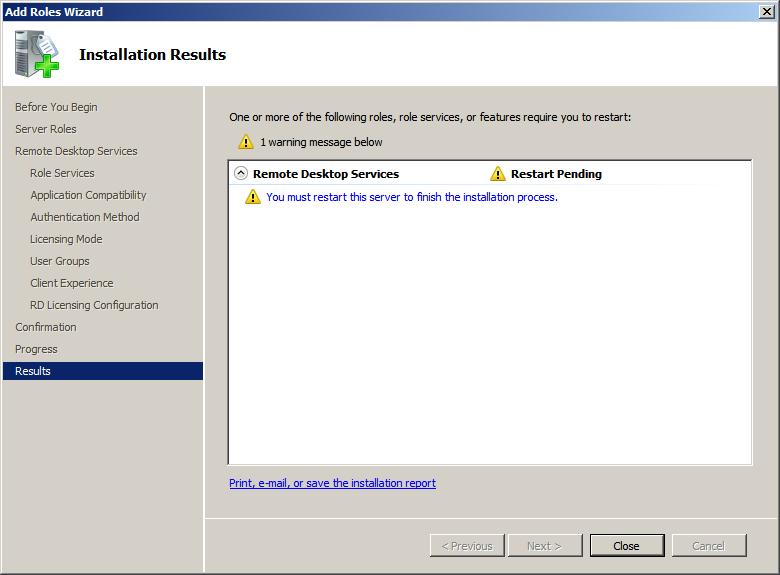 The installation status gives you an overview of the progress of