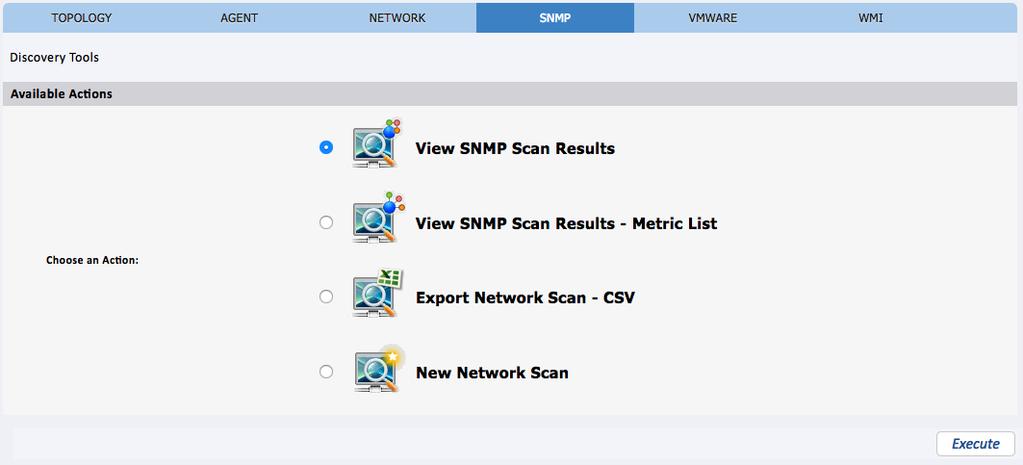 Chapter 3: Hosts & Metrics Administration 48 SNMP SCAN RESULT Centerity SNMP discovery engine requires 3 Steps: 1. Define the IP address (or IP range) and the SNMP community. 2.