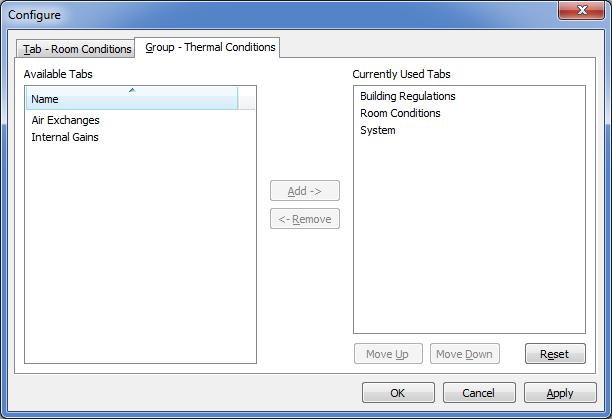 3.4.2 Managing Tabs within a Tab Group You can manage the tabs within the active tab group using the second tab of the Configure dialog the name of the tab group is indicated at the top.
