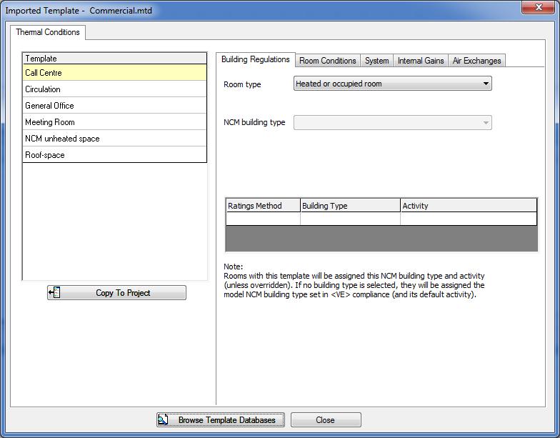To import a template select the desired template from the list and click the Copy To Project button.