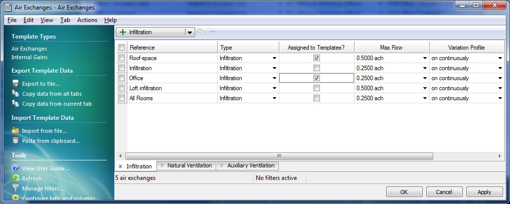 3.8.1.3 Other Functionality The dialog has the same functionality as the main BTM dialog including filtering, editing, exporting and importing.