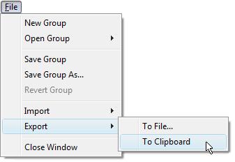 Select the To File or To Clipboard item from the Export sub-menu of the Tabular BTM File menu.