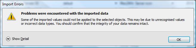 5.2.3 Error Handling If the import process encountered any problems with the data for templates, the following warning message will be displayed once importing is completed: You can dismiss the