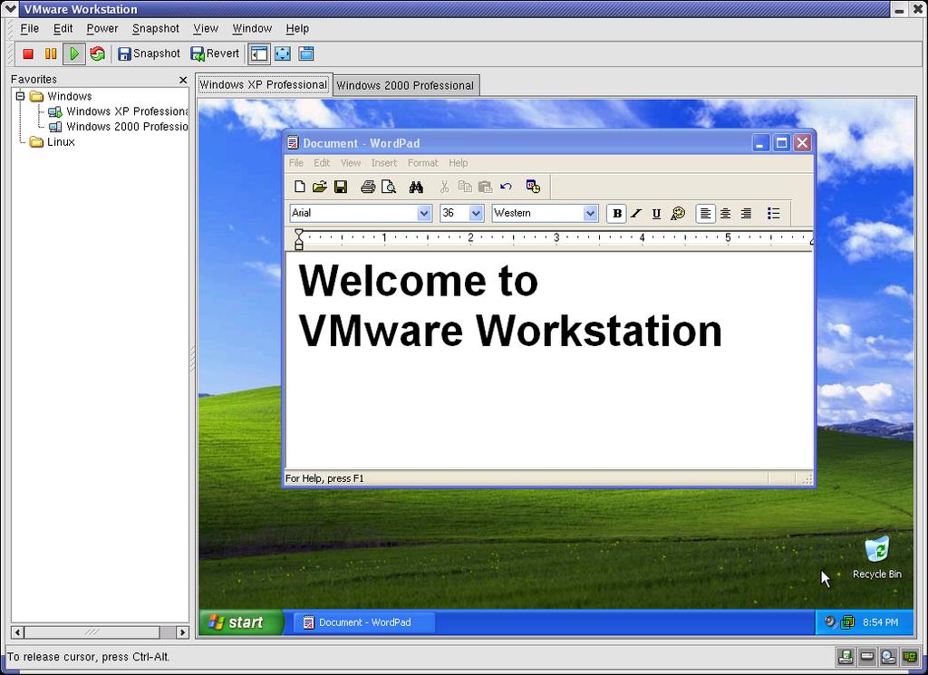 VMware Workstation 4 User s Manual VMware Workstation main window on a Linux host Instead of using physical buttons to turn this computer on and off, you use buttons on the toolbar at the top of the