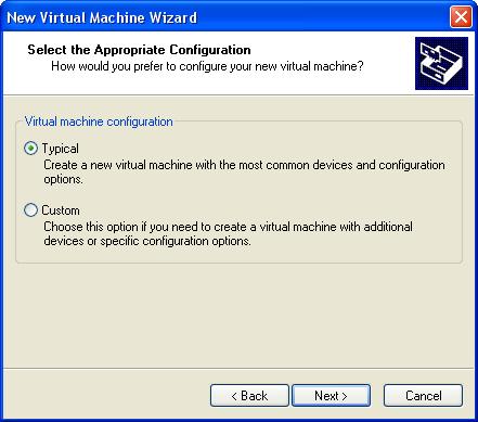 VMware Workstation 4 User s Manual 6. Select the method you want to use for configuring your virtual machine.