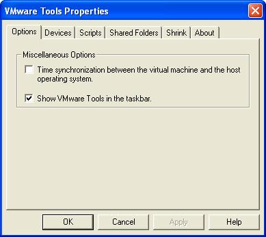 VMware Workstation 4 User s Manual VMware Tools Configuration Options This section shows the options available in a Windows XP guest operating system.