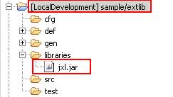 2. Once the DC is created, navigate to 'Resources' perspective and add the following JAR file to "libraries" folder of the External Library DC created: a. jxl.jar 3.