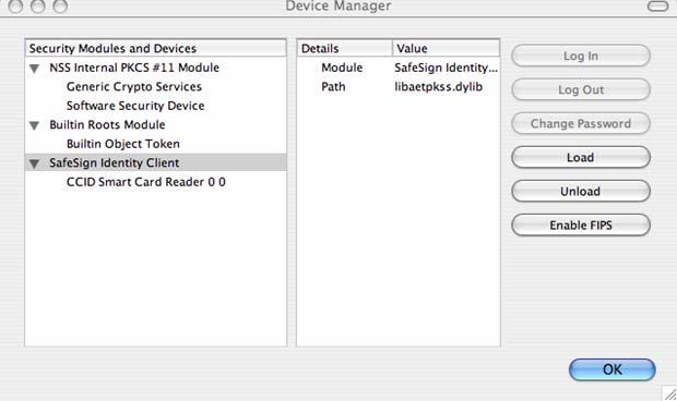 The SafeSign PKCS #11 Library will now be available as a security module in Thunderbird: Figure 26: Thunderbird Device Manager: SafeSign Security Module Under the name of the security module (